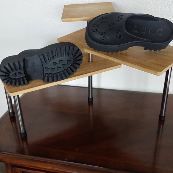 Gucci Double GG Monogram Perforated  Elera Black Clogs Mules - Picture 5 of 5